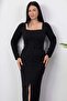 Square Neckline Front Slit Stoned Dress 2026-5004 - 2