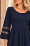 Women's Three Quarter Sleeves Wide U-Neck Tulle Stripe Detailed Long Janjan Crepe Dress - 6