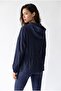 2237 Stoned Adjustable Drawstring Hooded Zippered Jacket Navy Blue - 6
