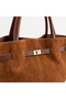 Tan Women's Genuine Suede Large Size Lockable Shoulder Bag - 3