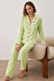 Women's Polka Dot Classic Collar Green Pajama Set