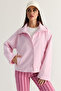 Women's Pink Button Detailed Stand Collar Lined Pocket Trench Coat 2833 60286464