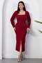 Square Neckline Front Slit Stoned Dress 2026-5004 - 4