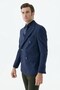 Navy Blue Slim Fit High Collar Striped Double Breasted Jacket - 5