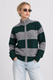 Striped Zippered Knitwear Cardigan Lki̇0058 Green Gray - 5