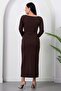 Square Neckline Front Slit Stoned Dress 2026-5004 - 7