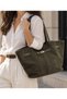 Khaki Women's Genuine Suede Large Size Lockable Shoulder Bag - 3