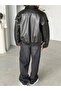 Vintage Double-Breasted Leather Coat S Black - 5