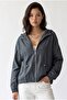 2237 Stoned Adjustable Drawstring Hooded Zippered Jacket Smoked - 4