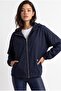 2237 Stoned Adjustable Drawstring Hooded Zippered Jacket Navy Blue - 3