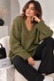 Women's Oversize V-Neck Soft Textured Knitwear Sweater - 3