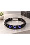 Fermiano Blue Sentinel Black Leather Men's Bracelet - Thick Chain with Three Evil Eye Beads - 2