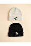 Boys Grey And Black Football Beanies 2 Piece Set