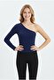 Women's One-Shoulder Ribbed Camisole Fabric Long Sleeve Casual Relaxed Fit Blouse - 2