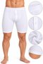 Men's Buttoned Long Leg Boxer Briefs 2-Pack 95% Cotton 5% Elastane Lycra Flexible White S-M-L - 2