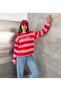 Women's Red Text Detailed Crew Neck Sweatshirt - 8