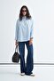 Women's Premium Poplin Shirt with Mobile Waist Belt Light Blue - 3