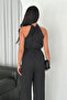 Polka Dot Waist Drawstring Jumpsuit - Black Black - 4