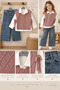 Girl's Pink Knitwear Vest, Shirt and Jeans Combination Set - 6