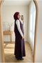 Women's Hijab Plaid Patterned Vest and Long Skirt Set, Stylish 2-Piece Set with Buttons - 3