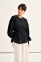Women's Organic Cotton Drawstring Lace-Up Blouse Black - 2