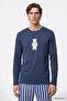 Men's Indigo 2-Piece 100% Cotton Soft Textured Striped Pajama Set with Side Pockets - 4