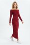 Women's Boat Neck Long Sleeve Ribbed Camisole Fabric Stylish Casual Dress - 3