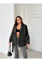 Oversize Women's Long Biker Leather Jacket with Hidden Pockets - 4