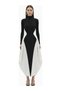 Black and White Contrast Paneled Long Sleeve Long Evening Dress Women's Dress