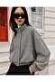 Women's Gingham Patterned Plaid Stand Collar Zippered Short Oversize Bomber Jacket