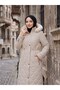 Baklava Pattern Full Length Nova Quilted Coat Stone Hnt2801 - 2