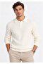 Polo Collar Buttoned Slim Fit Striped Knit Sweater - 3