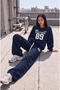 Women's Oversize Embroidered Sweatshirt, Wide Leg Sweatpants, Double Set & 2 Thread Lycra Without Embellishments - 2