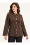 Asez Boutique Women's Navy Blue Bearded Knitwear Cardigan with Gold Buttons Long Sleeve 9024 - 2
