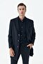 Navy Blue Comfort Fit Mono Collar Woolen Coat - 4