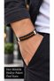 Dolvarn Citrusdot Black Leather Men's Bracelet - Orange Beaded Front Panel