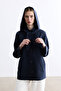 Dark Blue Removable Hooded Trench Coat - 5