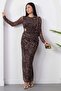 Crew Neck Buckle Long Sleeve Leopard Dress Grs4159 - 4