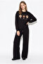 Women's Black Beaded and Sequined Appliqué Oversize Sweatpants Modal Set 2265 60286491 - 3