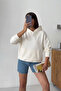 Heart Embossed Hooded Sweatshirt - Ecru Ecru - 2