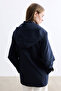 Dark Blue Removable Hooded Trench Coat - 4