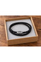 Quenaro Triplecoil Black Leather Men's Bracelet - Three-Ring Metal Weave - 2