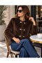 New Season Plush Fur Look Short Women's Jacket with Gold Buckle Pockets - 4
