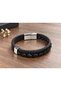 Dunvario Twinshade Black Leather Men's Bracelet - Flat Band and Thin Weave Layer - 2