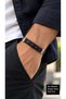Rensavik Copperflash Black Leather Men's Bracelet - Navy Blue Orange Weave