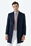 Navy Blue Comfort Fit Mono Collar Woolen Coat - 3