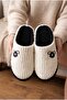 Women's Ecru Cute Dog Embroidered Plush Velvet House Slippers Non-Slip Silent