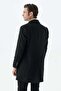 Black Comfort Fit Mono Collar Woolen Coat - 6