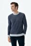 Navy Blue Comfort Fit Patterned Crew Neck Knitwear - 2