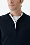 Navy Blue Slim Fit Wool Zippered Knitwear - 5
